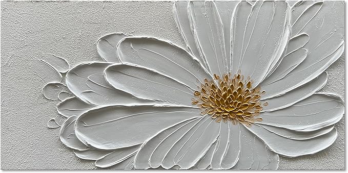 Hand Painted White Flower Texture Art 24x48 inch Modern Abstract Home Wall Decoration Oil Painting