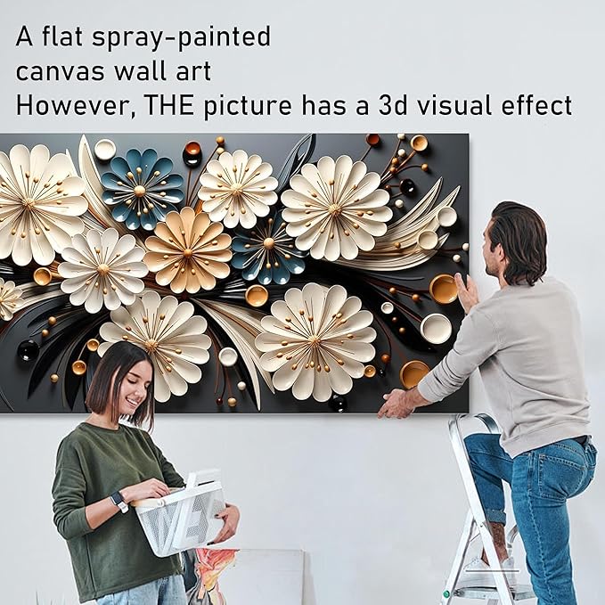 Large Wall Art for Living Room Bedroom Home Office Gold Flower Pictures Wall Art Modern Floral Artwork Framed Wall Decor Canvas Prints 20x40 In