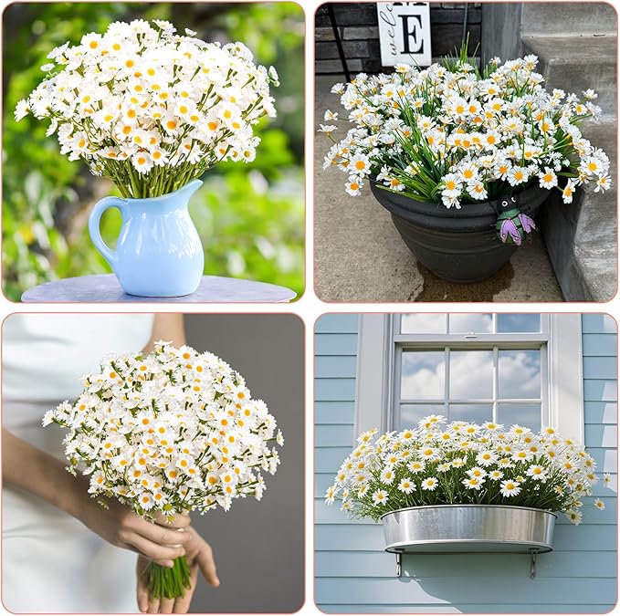 18Pcs Artificial White Daisy Flowers, 3 Bundles 10 Inch Small Fake Daisies for Home Summer Decor, Fake Spring Wild Flowers for Party Decoration