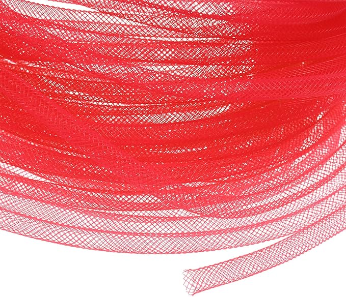 Mesh Tube Ribbon 25 Yards, 6mm Elastic Fabric Ribbons Mesh Tubing for Crafts/Gift Wrapping/Flower Bouquets/Wedding/Birthday/Holiday/Wreaths Christmas/Decoration[Persian Red]