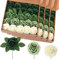 100 Pieces Artificial Foam Rose Flowers Faux Bouquet with Leaves and Stems for DIY Wedding Bouquets Centerpieces Bridal Shower Party Valentine Home Decorations(Gradient Green)