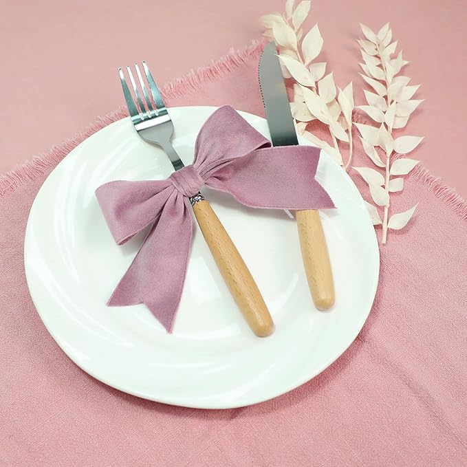 Dusty Rose Velvet Ribbon, 1-1/2 inch Wide Handmade Fabric Ribbons for Christmas Decor, Flower Bouquet, Wedding Decoration, Baby Shower, 2 Rolls