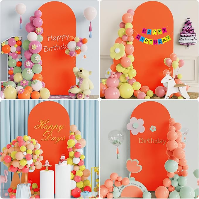 Wokceer 6FT Wedding Arch Backdrop Cover Spandex Fitted Wedding Stand Covers Round Top Chiara Arch Backdrop Cover for Birthday Party Ceremony Banquet Decoration OrangeRed