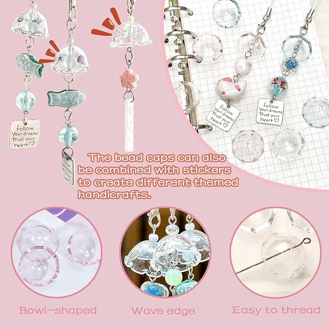 80Pcs Acrylic Clear Flower Bead Caps for Jewelry Making, Transparent Bell Charms, Semi-Round Floral Beads Bulk with Wavy Edge, Jellyfish Beads for Wind Chimes DIY Craft Key Chains-13 * 22mm
