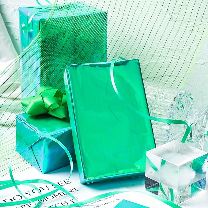 LeZakaa Green Wrapping Paper Roll - Holographic Iridescent Wrapping Paper for Birthday, Valentine's, Mother's Day, Holiday - 17 inches x 32.8 Feet (47.23 sq.ft.)
