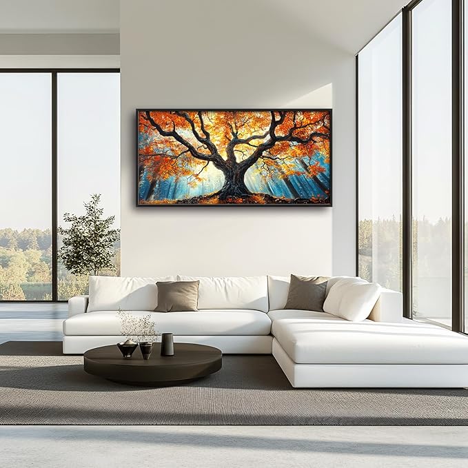 Extra Large Tree of Life Framed Wall Art for Living Room,Fall Autumn Forest Sunrise Landscape Pictures Wall Decor,Nature Canvas Print Painting Modern Artwork Bedroom Office Bathroom 60L x 30W