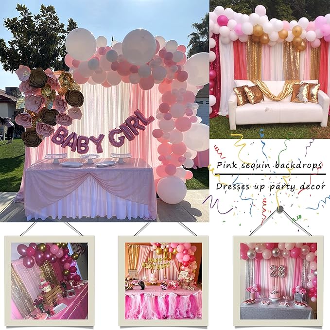Pink Sequin Curtains 2FTx8FT 2 Panels Pink Sequin Backdrop Curtain for Parties Glitter Backdrop Photo Background for Wedding Baby Shower