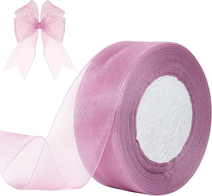 1-1/2 Inch x 50 Yards Sheer Organza Ribbon Chiffon Ribbon for Gift Wedding Flower Bouquet Wrapping Decorations Crafts (Lavender Purple)
