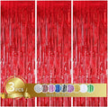 TONIFUL 3Pcs Red Door Streamers,Red Photo Booth Backdrop Metallic Streamers Red Foil Fringe Curtains for Birthday,Christmas,New Year,Bachelorette,Graduation Party Streamers Decor(9.9ft x 8.2ft)