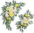Faux Flowers Wedding Welcome Signs Floral(Pack of 2)，Wedding Arch Flowers for Wedding Decorations and Reception Backdrop Decoration Thanksgiving Halloween Party Decoration (Yellow)