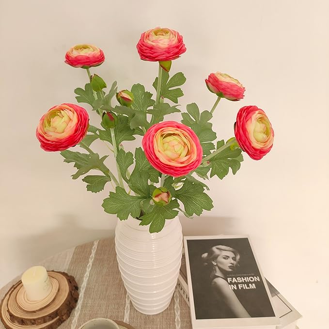 ATFL Pink Ranunculus Artificial Flowers,6 Pcs Artificial Faux Silk Ranunculus Flowers with Real Touch Stems,Fake Peony Flowers for Floral Arrangements DIY Wedding Bouquet Party Table Home Decor