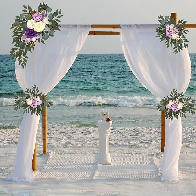 Purple White Wedding Arch Flowers, Faux Flower Swag Set of 2, Purple Floral Swag for Wedding Arch Welcome Signs, Reception Ceremony Signs Decor