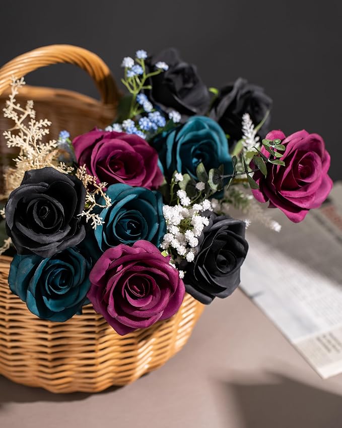 DuHouse 10 Pcs Artificial Silk Rose Flowers Long Stems Fake Flowers for Wedding Arrangement Centerpiece Home Kitchen Decor