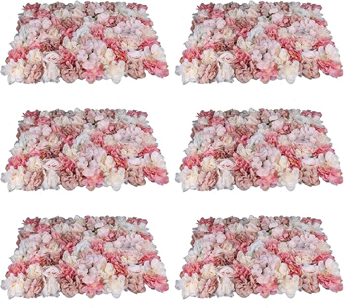 Flower Wall Panels 6pcs 24x15 Inch Artificial Wall Flower Backdrop for Wedding Party Baby Bridal Decor, Hanging Fake Silk Flower Backdrop Wall Decor (6pcs)