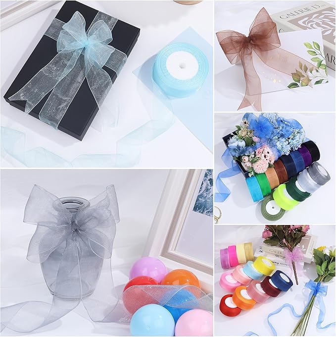 1-1/2 Inch x 50 Yards Sheer Organza Ribbon Chiffon Ribbon for Gift Wedding Flower Bouquet Wrapping Decorations Crafts (Light Blue)
