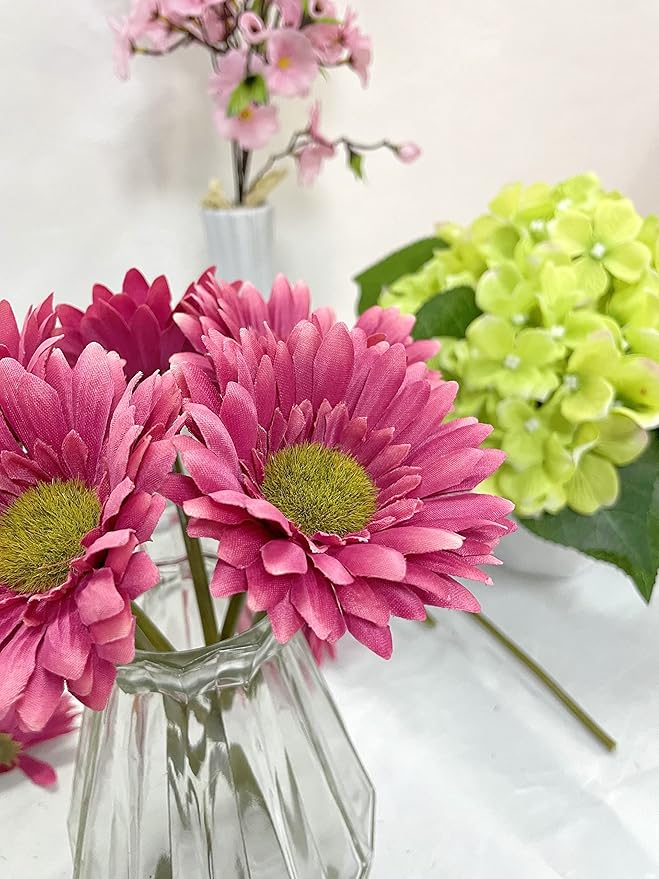 10PCS Artificial Gerbera Daisy Silk Flowers Faux Flower for Party Home Kitchen Garden Wedding Decor (Hot Pink)