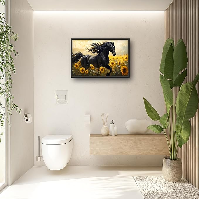 Horse Sunflower Large Decor Wall Art Framed Pictures for Living Room, Animal Oversized Canvas Print Painting Modern Extra Large Framed Artwork for Bedroom Office Home Decor 36"x24"