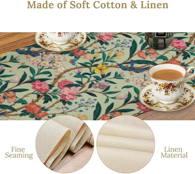 William Morris Floral Table Runner, Birds Butterflies and Bees Botanical Flower Original Design Print Table Runner for Home Party Dining Room Kitchen Decor 13x70 Inch