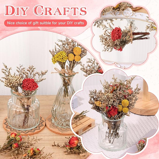 10 Pack Dried Flower Bouquets Natural Rose Billy Balls and Rice-Flower Combination Dried Embossing Flower Bundles with Stem Dried Floral Arrangement for Vase, DIY, Crafts, Wedding Party, Home Decor