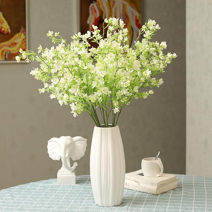 Grand Verde 29” White Plastic Flowers Artificial Bouquet Faux Greenery Long Stems for Tall Vase, DIY Crafts Home Decoration, Bulk 5pcs