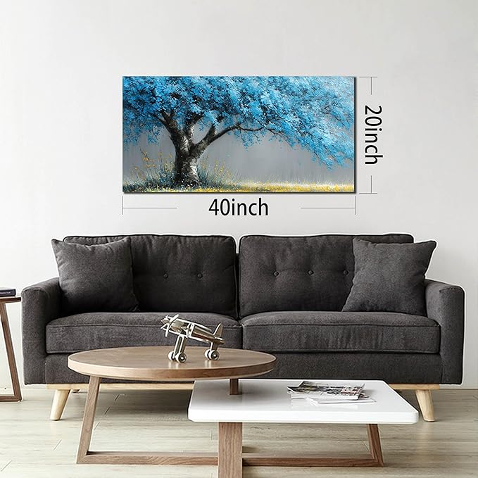 Tree of Life Canvas Wall Art for Living Room Blue Pictures Wall Decor for Office Tree Wall Art for Bedroom Size 20 x 40 Inch