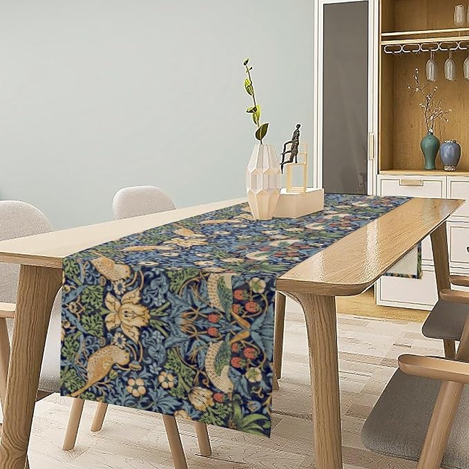 William Morris Floral Table Runner, Vintage Flowers Botanical Printed Table Runner for Home Kitchen Dining Table Decoration,13x36 Inch Strawberry Thief