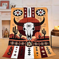 Western Boho Bull Skull Blanket Southwest Aztec Tribal Southwestern Navajo Throw Blanket Soft Cozy Fleece Fuzzy Stuffed Plush Flannel Gifts for Girls Women Boys Kids Adults 50''x60''