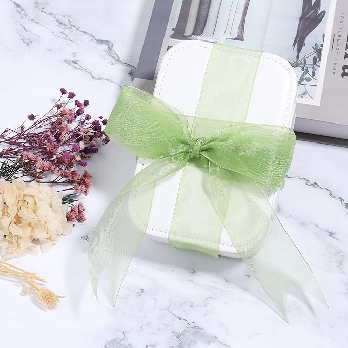 1.5 inch Sheer Organza Ribbon Sage Green Chiffon Ribbon for Gift Wrapping Christmas Halloween Decoration Wedding Flower Bouquet Crafts 50 Yards