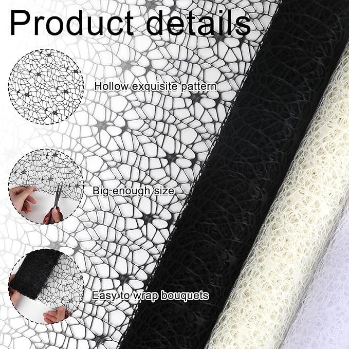 FOIMAS Flower Bouquet Wrapping Paper Roll,19.6" x 5 yrs Mesh Bouquet Wrapping Paper for Presents Flower Packaging Hand Decor,Black