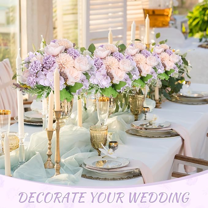 Lyrow 8 Pcs Peony Artificial Flowers Fake Silk Hydrangea Bouquet Elegant Peony Flowers for Wedding Decoration Faux Realistic Floral for Home Party Table Centerpieces Arrangement (Pink,Purple)