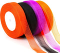 DECYOOL 4 Rolls 200 Yards Halloween Ribbons for Gift Wrapping, 4/5" Wide Halloween Organza Ribbons Orange Purple Black Ribbon for Party Home Decoration DIY Crafts