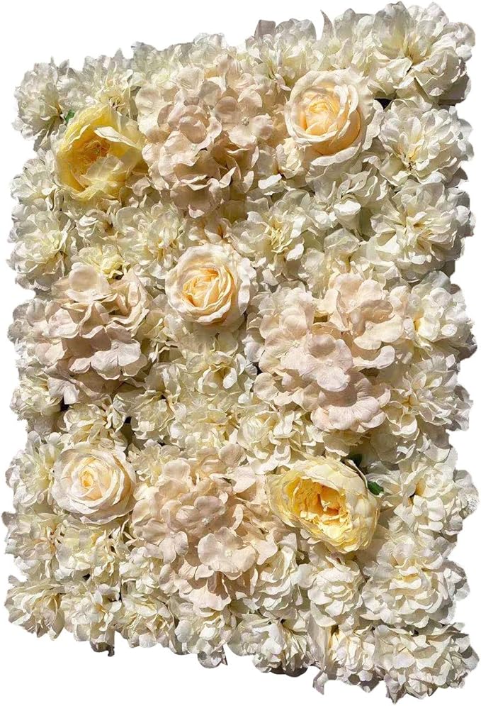 16"x 24" Artificial Flower Wall Panels,Flower Wall Mat Silk Flower Panels for Outdoor Garden Backyard Fence Fence Privacy Screen and Indoor Wall Decor (6Pcs Light Yellow)