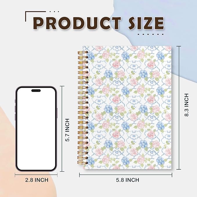 VIIJJUE Cute Floral Notebook, Flower Full Journal, Perfect for School Office Home Gifts, Cottagecore Flower Journals for Writing,Elegant Aesthetic Plants Hardcover Spiral Notebooks, 5.5x8.3 Inch