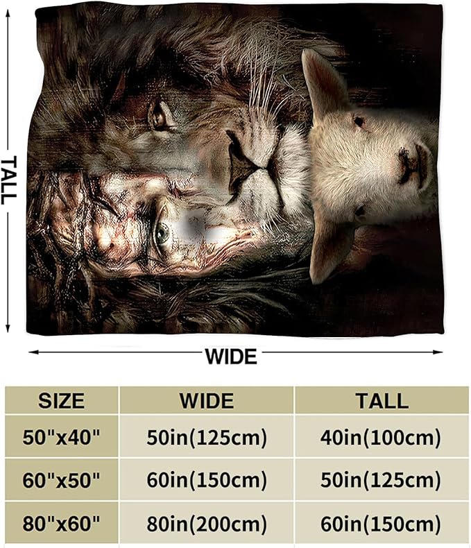 Christian Jesus Lion and Lamb Throw Blanket - Religious Gifts and Decor for Men Women Adults - Soft Warm Cozy Fleece for Couch Sofa Bed 60"x50"