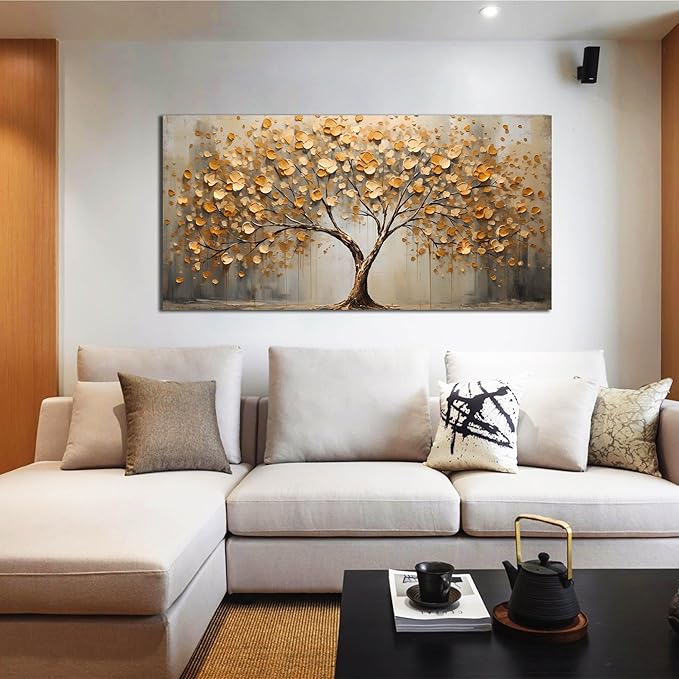 Gold Tree Pictures Wall Art for Living Room - Abstract Canvas Wall Art for Office - Modern Bedroom Wall Decor Above Bed Size 24" x 48"
