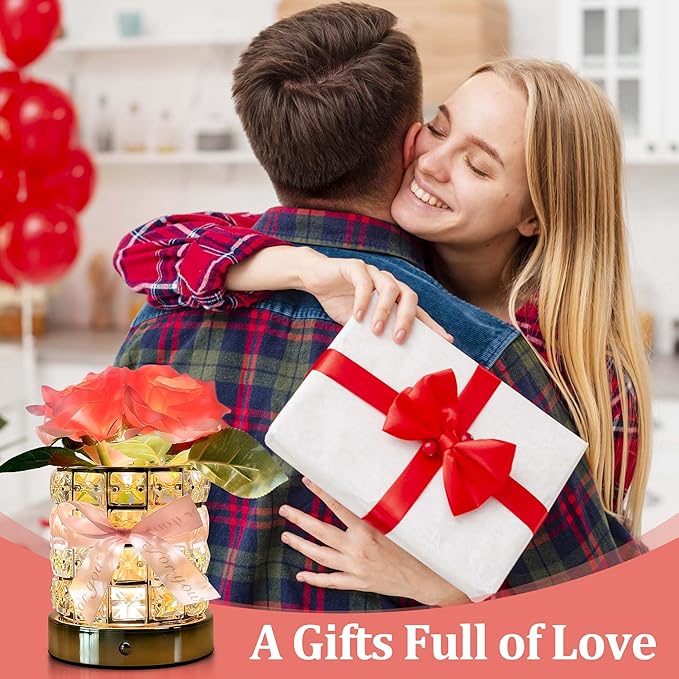 Rose Flower Lamp,Rechargeable Cordless LED Touch Table Lamp,3 Color Infinitely Dimming Bedside Lamps,Small Night Light for Living Room Bedroom Home Decor,Birthday Gifts for Women Mom (Rose)
