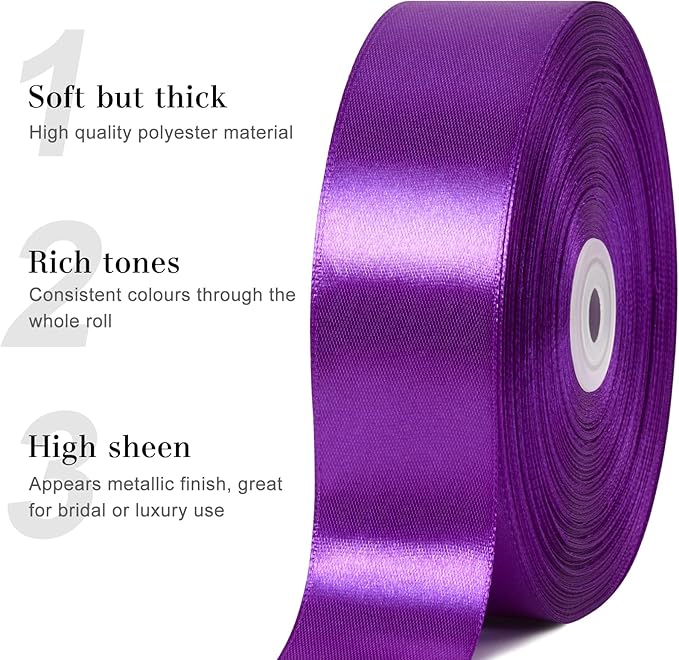 1-1/2 Inches 100 Yards Purple Satin Ribbon, Ribbon Roll for Flower Bouquets, Gift Wrapping, Wedding, Handmade Crafts