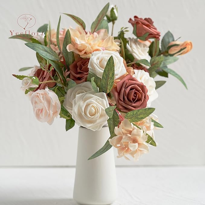 Artificial Flowers, 100pcs Artificial Rose for DIY Wedding Bouquets Centerpieces Arrangements, Terracotta Foam Roses with Stem for Bridal Shower Party Home Decorations