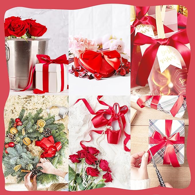 150 Yards Red Satin Ribbon 1-1/2 Inch 6 Rolls Assortment Ribbons for Crafts Gift Wrapping Flower Bouquet Wedding Invitations Birthday Party Festival Decoration Hair Bows