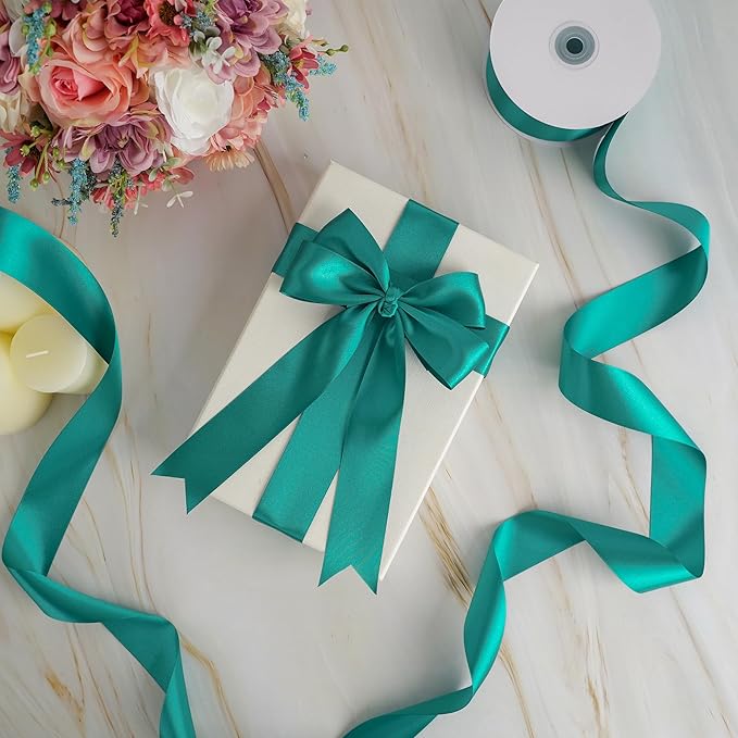 MEEDEE Teal Satin Ribbon - 1.5 Inch Double Faced, Perfect for Christmas Tree, Weddings & Flower Bouquets