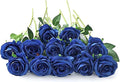 Laelfe 12 pcs Artificial Blue Roses Flowers Long Stem Fake Silk Rose for Home Wendding Decorations (Blue)