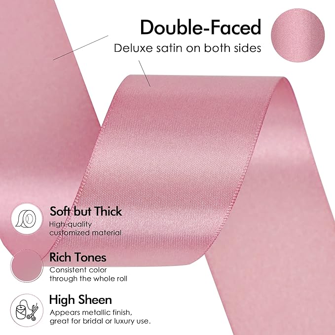 MEEDEE Mauve Rosy Satin Ribbon 1-1/2 Inch Rose Pink Ribbon Lux Double Faced Satin Ribbons by 50 Yards Pink Polyester Satin Ribbons for Crafts, Weddings, Flower Bouquet, Holiday Decorating
