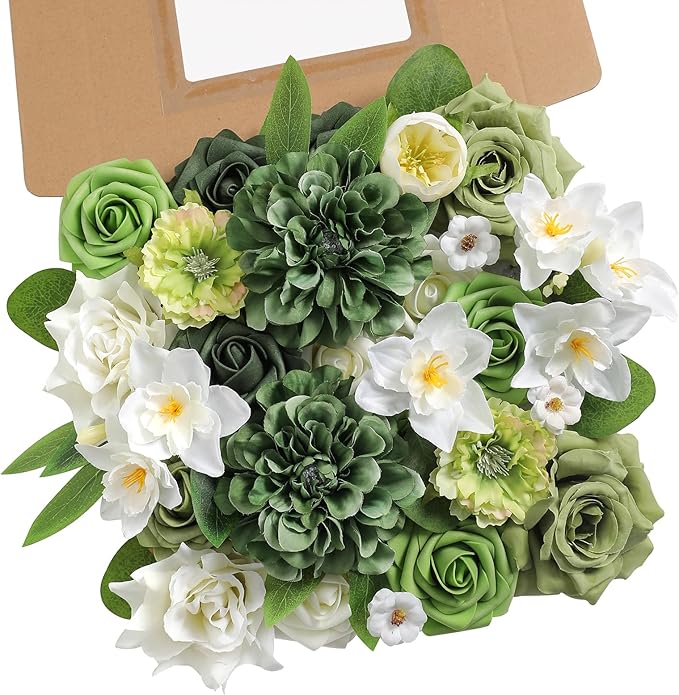 Green Artificial Flowers Combo Set Fake Flower Leaf Box with Stemst for DIY Wedding Bridal Bouquet, Centerpieces, Home Decor, Floral Arrangement Decor