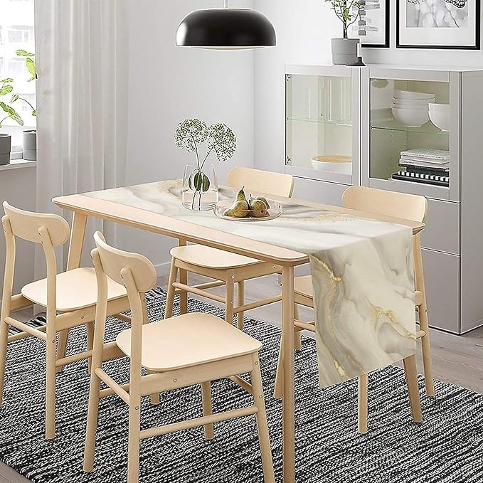 White Grey Marble Table Runner Abstract Modern Luxury Ink Texture Gold Veins Dinner Runner Table Decoration for Home Kitchen Dining Holiday Party 13x108in