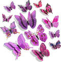 SAOROPEB 3D Butterfly Wall Decor, 24 Pcs Double Layer Butterfly Decorations for Party Decorations Locker Decor Refrigerator Decal, Reusable (Purple)