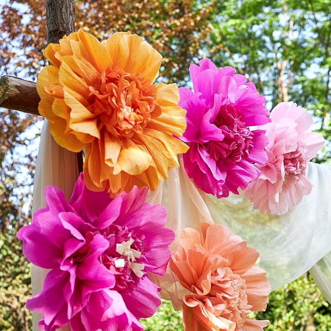 6PCS Tissue Paper Flowers，Handmade Colorful Giant Crepe Artificial Flowers Decorations for Wall,12 Inches Large Flowers for Wedding Birthday BabyShower Party Home Decor Supplies