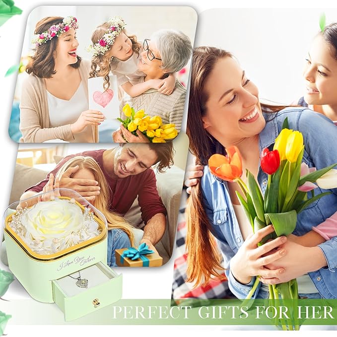 Beferr Preserved Rose with Necklace for Mom Birthday Gifts Eternal Roses Fresh Flowers for Delivery Prime Christmas Day Gifts for Her Mother Grandma Wife Sister Daughter Girl Friends