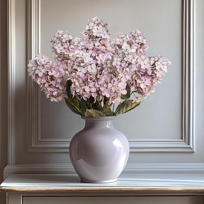 Fake Flowers Hydrangea Silk Flowers With Stems White Flowers Fake Flowers In Vase Hydrangea Artificial Flowers Winter Flowers Artificial For Decoration Vase Decor 24"（Light Purple ）8PCS Wthout Vase