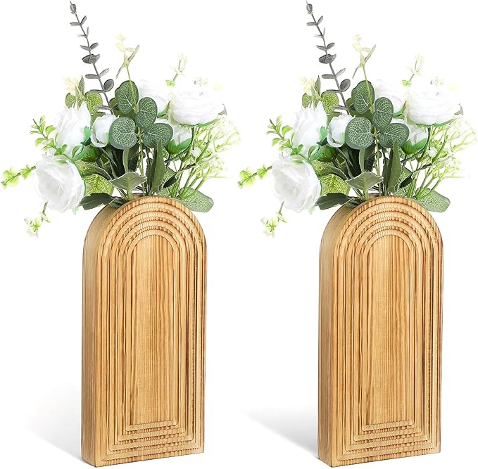 2 Pack Wood Wall Planter Vase,Wall Vases for Flowers Boho Walls Decor Wooden Vases Mounted Wooden Planters Holder Walls Plant for Living Room, Bedroom, Bathroom-11.75X5.45 Inches