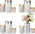 CHILL RECIPE Silver Cylinder Vases Glass Candle Holders Bulk, Mercury Hurricane Candle Holder Small Flower Vases for Centerpieces Tea Light Pillar Votive Candles Wedding Decor Party (4 Set 12Pcs)